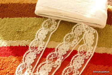 White Embroidered Net Lace Trim Ribbon Approx 46mm wide